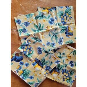 Vintage Pear Peaches Grapes Yellow Napkin Lot Of 4